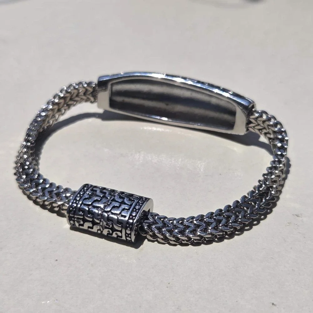 Stainless Steel Wheat Chain Bracelet 8.5 Inch Silver Gold Tone Ornate Magnetic
